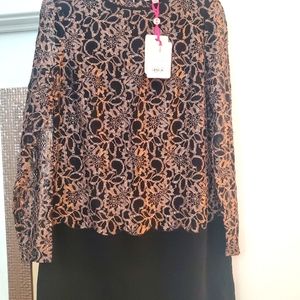 Ted Baker Lace Detail Dress size 2 black bottom light brown lace top